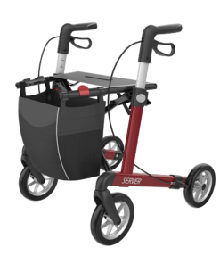 SERVER - Aluminium Lightweight Rollator, Medium 55, Red, SOFT Wheels (5)